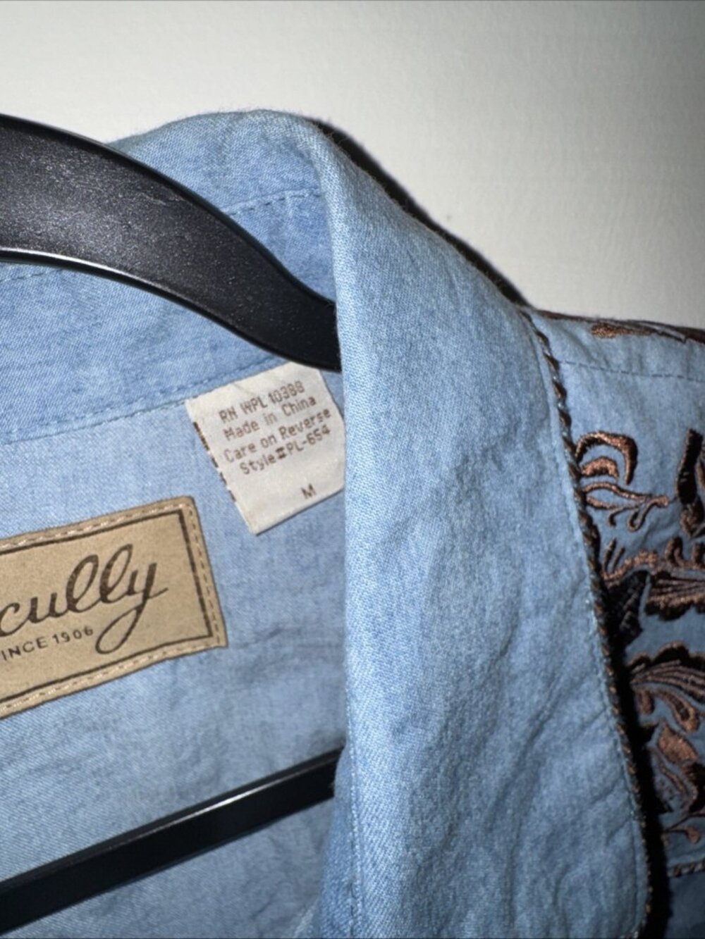 Scully Embroidered Western Floral Shirt Sz M Denim Pearl Snap Rodeo Women NWOT - Picture 7 of 11